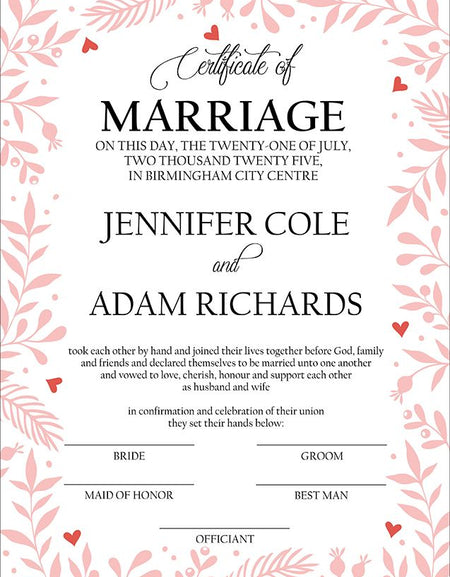 MC 220 Personalised Marriage Certificate