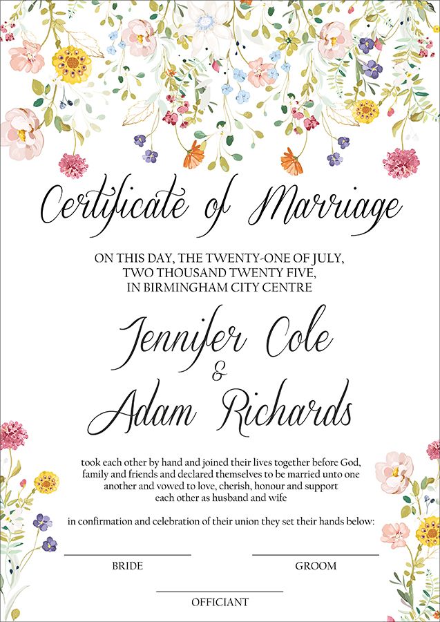 MC 225 Personalised Marriage Certificate