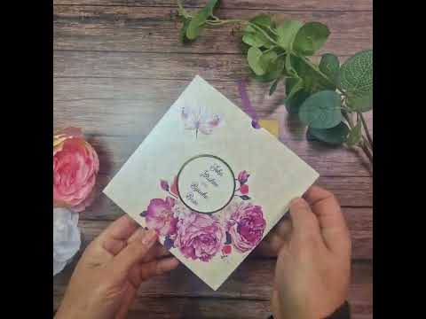 Load and play video in Gallery viewer, SC 2777 Purple Floral Pocket Invitation with Purple Ribbon
