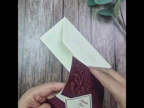 Load and play video in Gallery viewer, Maroon Velvet Pocket Invitation Cards SC 2696
