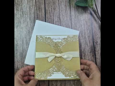 Load and play video in Gallery viewer, LC 9019 Rustic Gold Laser Cut Ribbon Invitation
