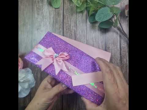 Load and play video in Gallery viewer, Padded Gold Glitter Asian wedding invitation card T067 Pink
