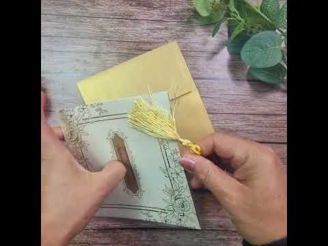 Load and play video in Gallery viewer, SC 5659 Illustrated rose border foiled pocket tassel invitation
