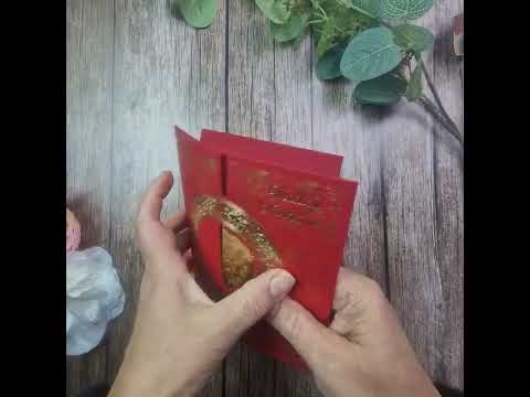 Load and play video in Gallery viewer, W0861 Regal red gold filigree embossed and letterpress wedding invitations
