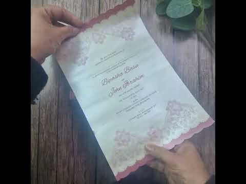 Load and play video in Gallery viewer, SC 5542 Maroon Lace effect Scroll Invitation
