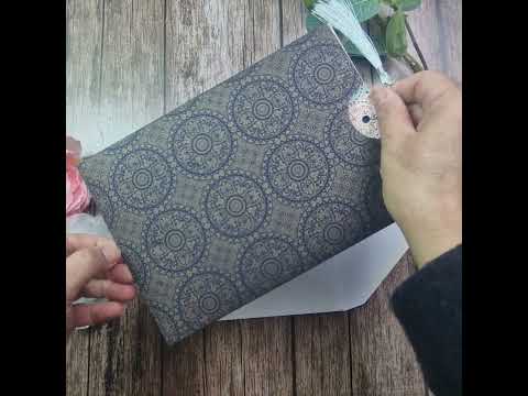 Load and play video in Gallery viewer, ABC 591 Moroccan Arabesque Tile Blue &amp; Gold A5 Pocket Invitation with Silver Tassel
