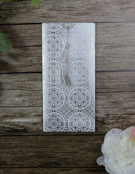 Foiled seamless geometric pattern invitation RWB White