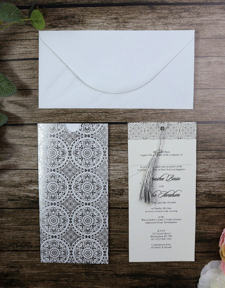Foiled seamless geometric pattern invitation RWB White