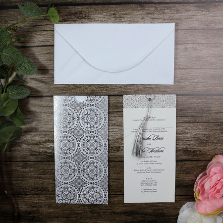 Foiled seamless geometric pattern invitation RWB White
