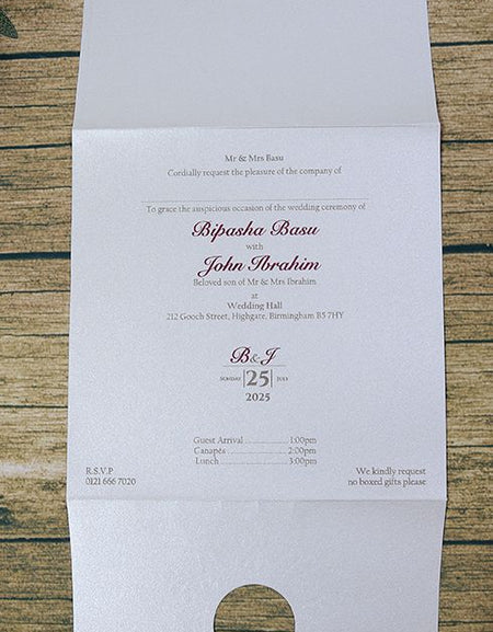 Formal wedding invitation in Ivory with letterpress gold foil