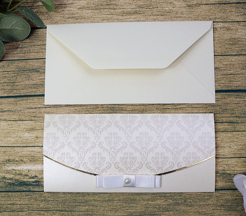 Simple Shimmer cream invitation with gold foil and bow SC 5487