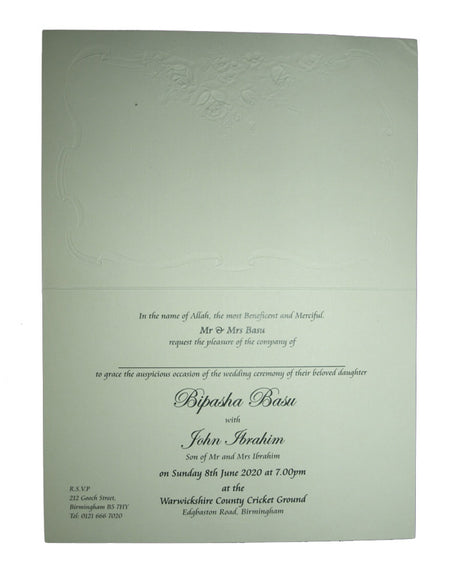 Panache 1215 White Embossed pearlised Ribbon Wedding invitation