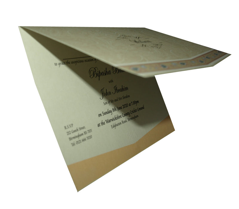 Ivory and brown Valeema Invitation card with Paisley Design