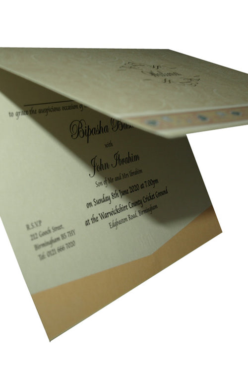 Load image into Gallery viewer, Ivory and brown Valeema Invitation card with Paisley Design
