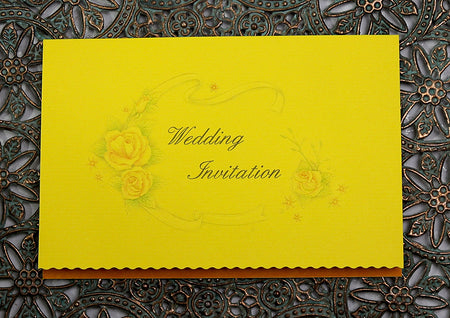 Saffron floral embossed single-fold wedding invite
