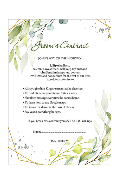 Load image into Gallery viewer, 1063 - A1 Groom’s Contract Poster for Wedding
