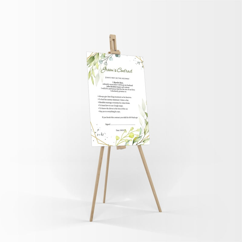 1063 - A1 Groom’s Contract Poster for Wedding