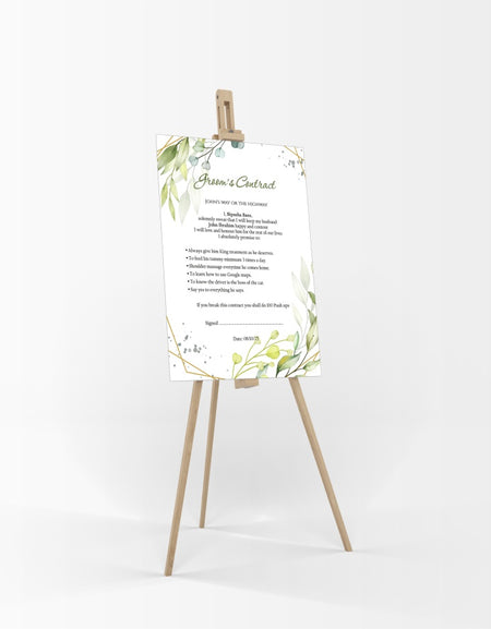 1063 - A1 Amusing & funny Groom’s Contract Poster for Wedding Bride