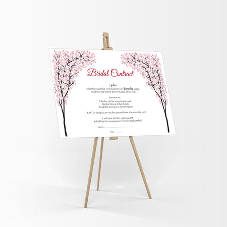 Pink Cherry blossom floral design Funny Bridal Contract for wedding banter