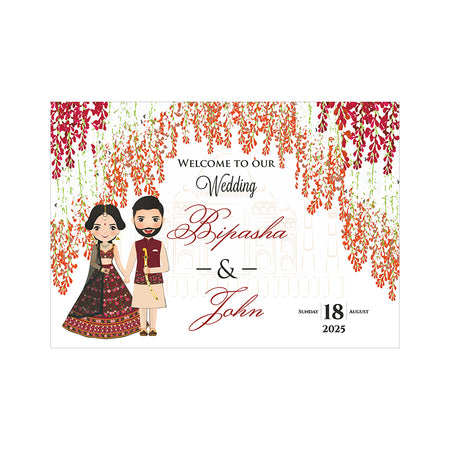 1072 – Desi Couple Caricature Floral A1 Mounted Welcome Poster