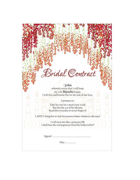 1072 – A1 Bridal Funny Contract, Marriage Contract