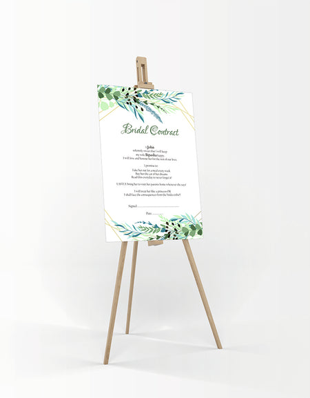 1074 – A1 Green Leaf Design Comical Bridal Contract, Marriage Contract