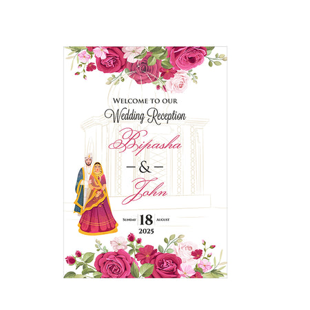 1078 – A1 Mounted Red floral Indian Couple Welcome Poster