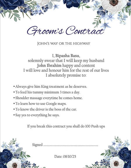 1085 - A1 Groom’s Contract Poster for Wedding