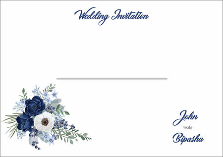 A5 cream envelope with blue, white, and green floral design and guest name line