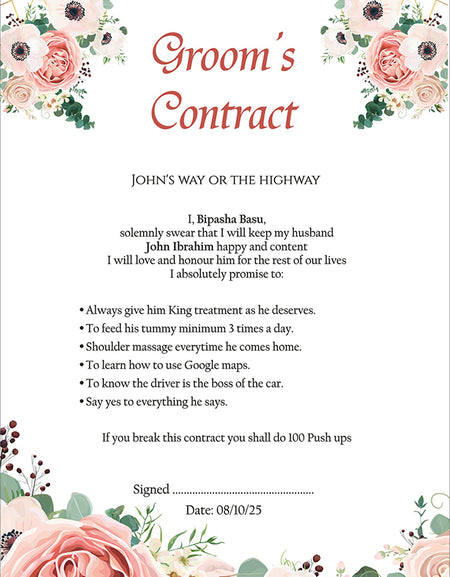 1091 - A1 Groom’s Contract Poster for Wedding