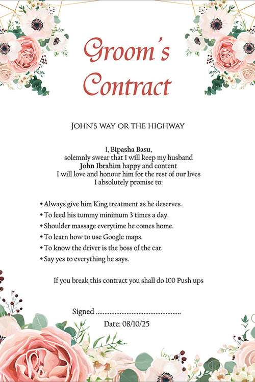 Load image into Gallery viewer, 1091 - A1 Groom’s Contract Poster for Wedding
