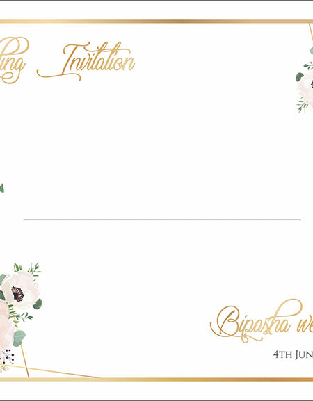 A5 cream envelope with white, peach, and green floral peonies and gold line border