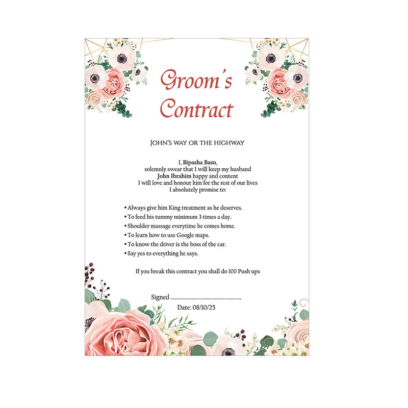 1091 - A1 Groom’s Contract Poster for Wedding
