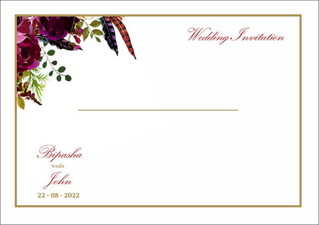 Cream personalised C5 envelope with burgundy floral top corner and gold border