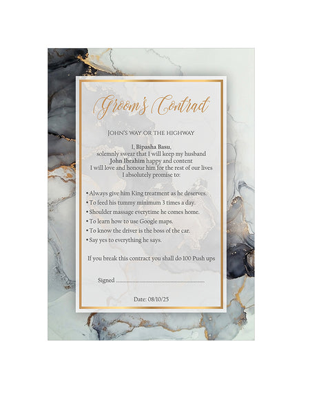 1123 - A1 Groom’s Contract Poster for Wedding