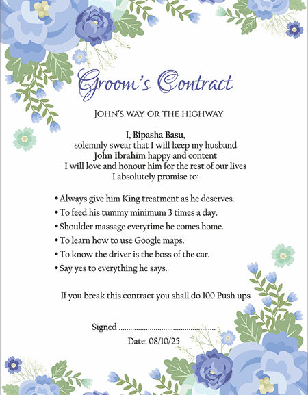 1131 - A1 Groom’s Contract Poster for Wedding