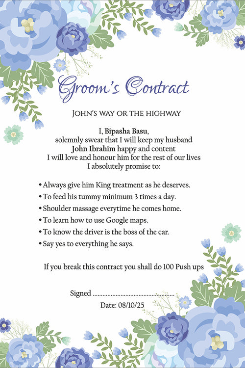 Load image into Gallery viewer, 1131 - A1 Groom’s Contract Poster for Wedding
