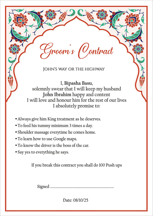 1140 - A1 Groom’s Contract Poster for Wedding