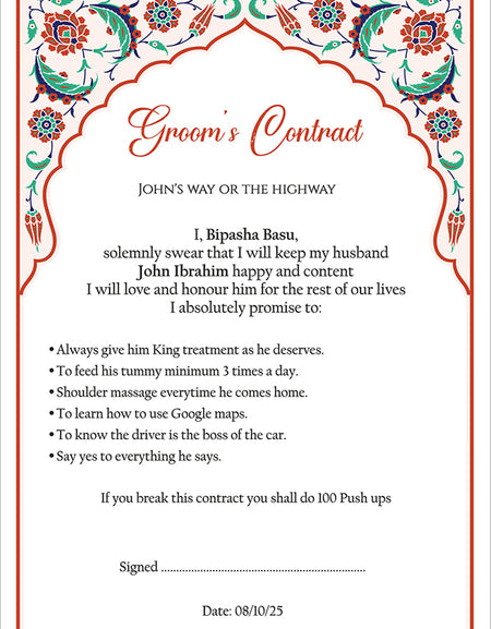 1140 - A1 Groom’s Contract Poster for Wedding