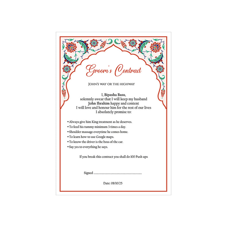 1140 - A1 Groom’s Contract Poster for Wedding