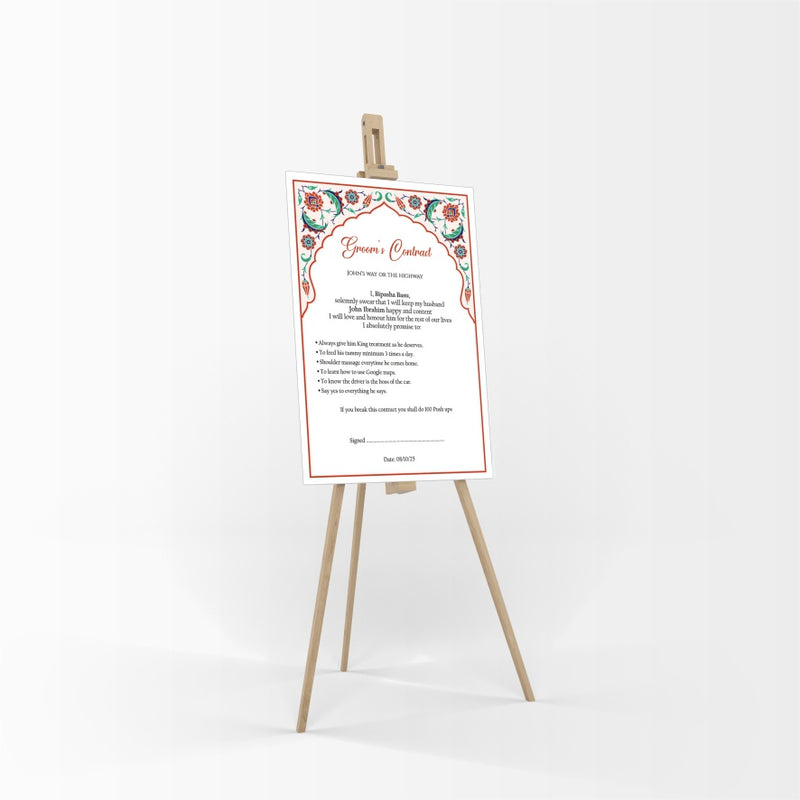1140 - A1 Groom’s Contract Poster for Wedding