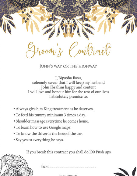 1151 - A1 Groom’s Contract Poster for Wedding