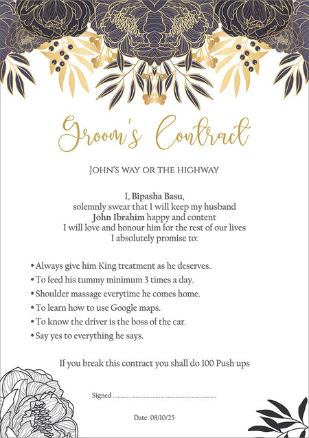 1151 - A1 Groom’s Contract Poster for Wedding