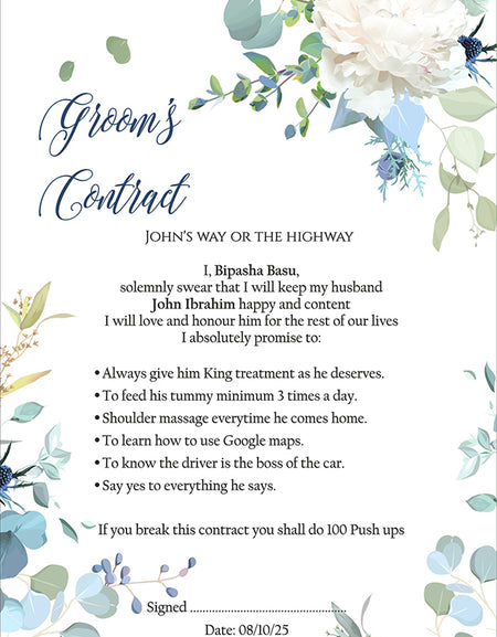 1159 - A1 Groom’s Contract Poster for Wedding