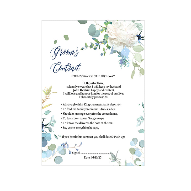 1159 - A1 Groom’s Contract Poster for Wedding