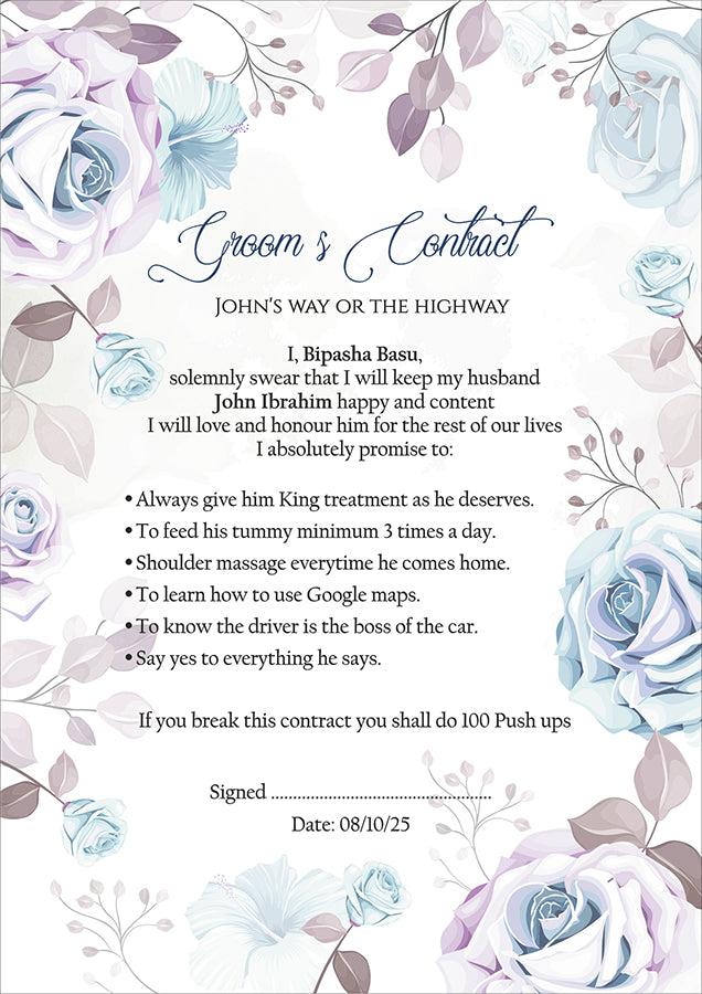 1160 - A1 Groom’s Contract Poster for Wedding