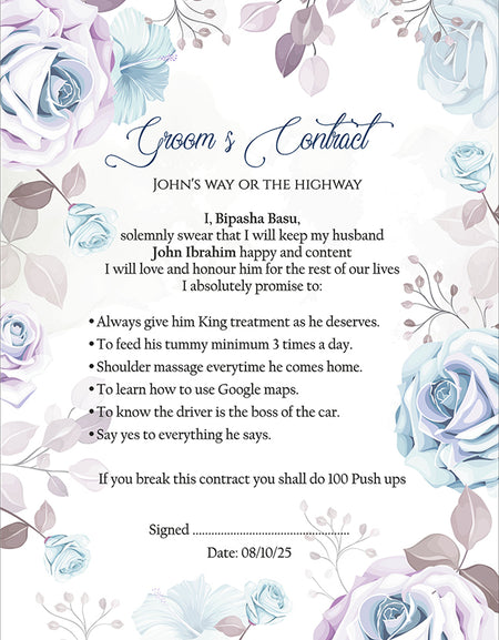 1160 - A1 Groom’s Contract Poster for Wedding