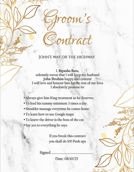 1170 - A1 Groom’s Contract Poster for Wedding