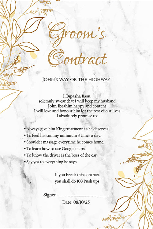 Load image into Gallery viewer, 1170 - A1 Groom’s Contract Poster for Wedding
