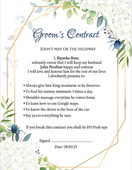 1177 - A1 Groom’s Contract Poster for Wedding